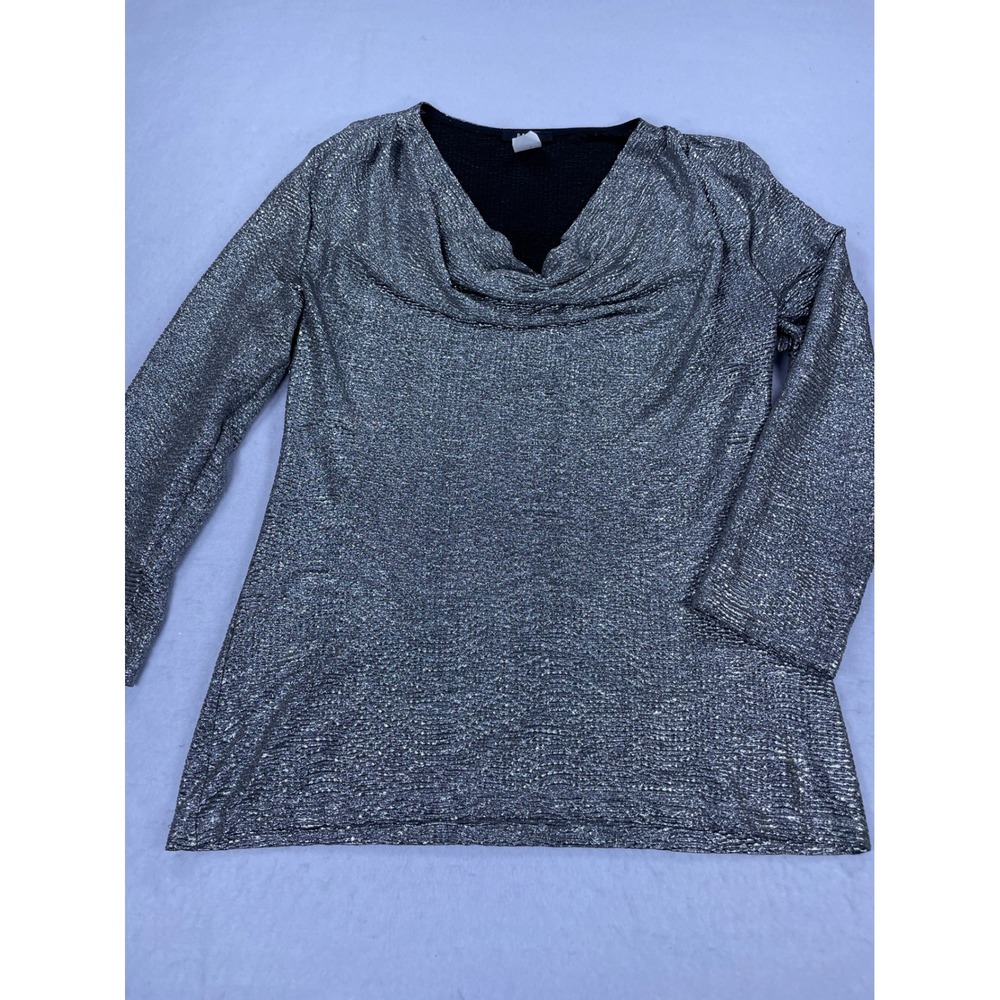 MSK Womens Metallic Silver Cowl Neck Long Sleeve Textured Blouse Top Size M